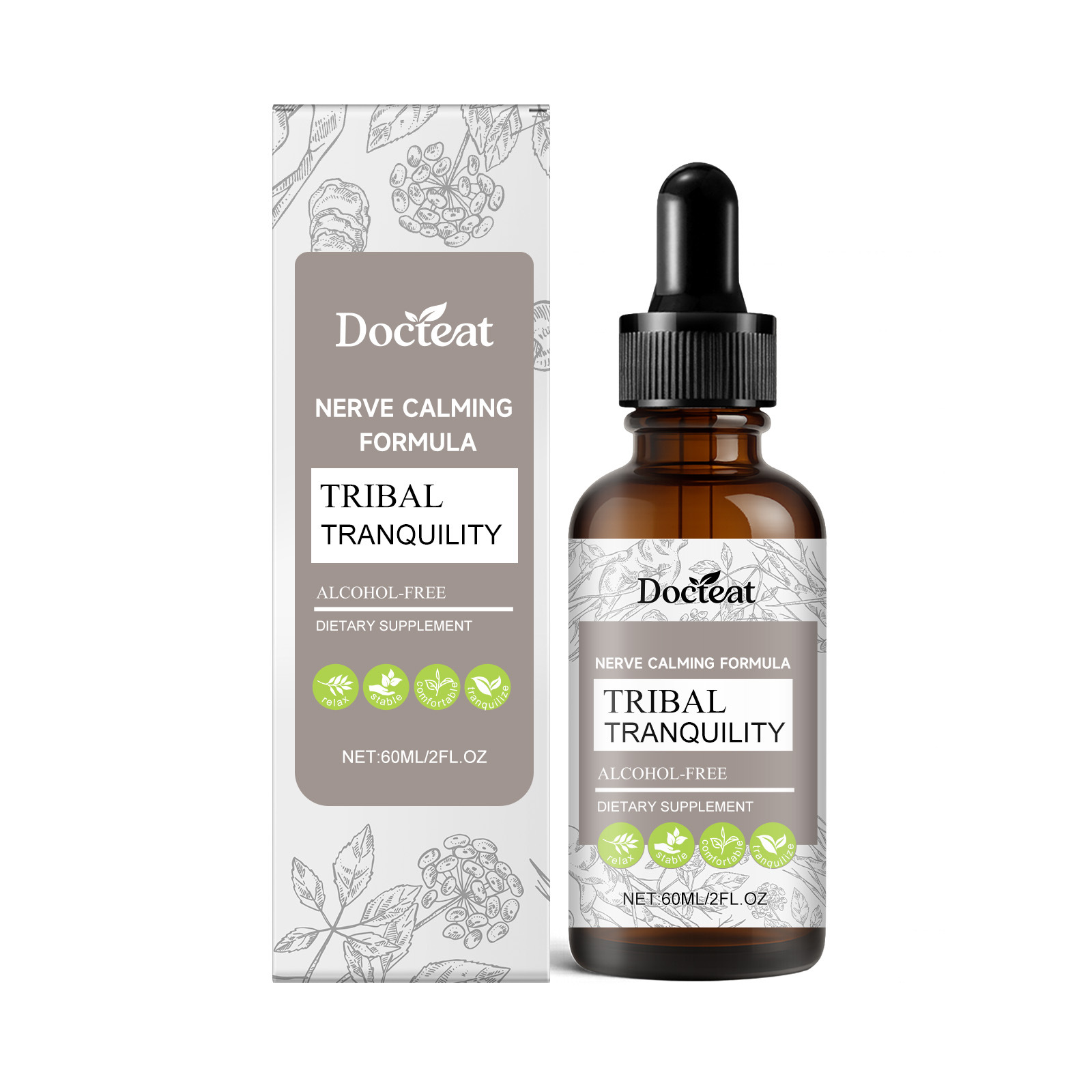 Alcohol-free Nerve Calming Formula Liquid Supplement For Relaxation And Tranquility Support - 60ml Dietary Tincture