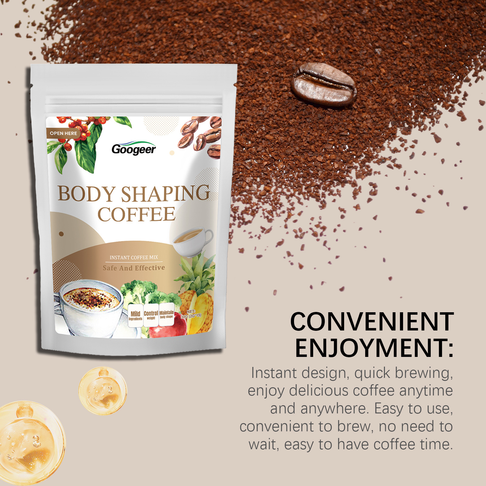 Mild Natural Plant Based Instant Coffee Mix Powder Supplement For Daily Body Figure Management Wellness